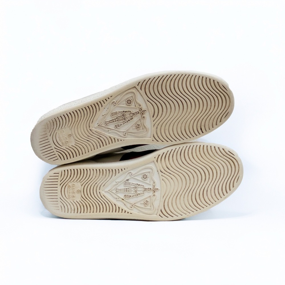 Gucci White Leather Low-Top Sneakers with Green and Red Web and Gold Bee - Picture 9 of 15